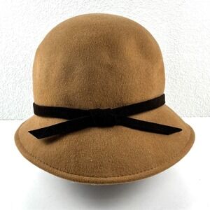 Currency by Helen Welsh Cloche Hat Womens OS Brown Wool Felt Italy Bow Flapper